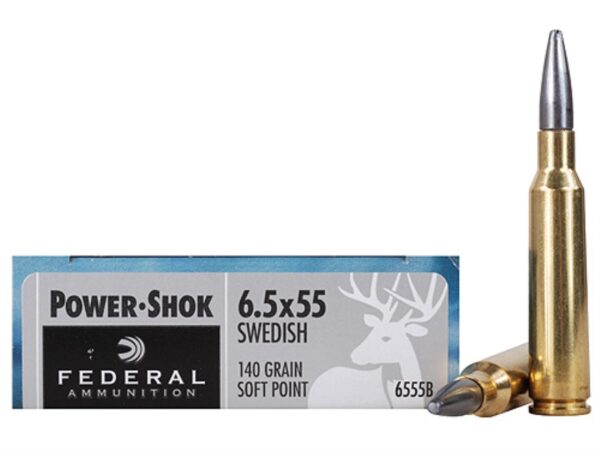 Federal Power-Shok 6.5x55mm Swedish Mauser 140 Gr. Soft Point Moly Coated- Box of 20