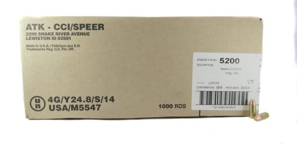 CCI Blazer Brass 9mm Luger 115 Gr. Full Metal Jacket- Case of 1000