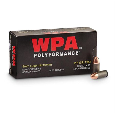 Wolf 9mm Luger 115 Gr. FMJ (Bi-Metal) Steel Case- Box of 50