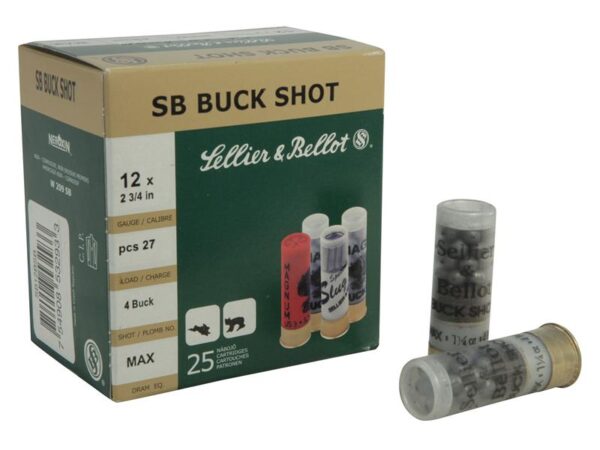 Sellier & Bellot 12 Gauge 2-3/4" #4 Buckshot 27 Pellets- Box of 10