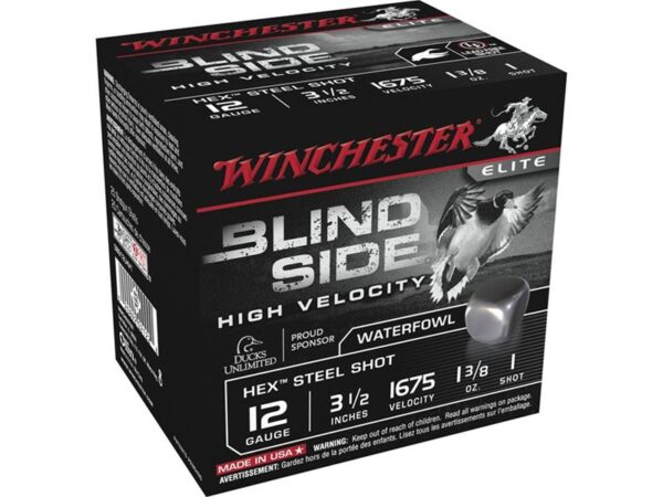 Winchester Blind Side High Velocity 12 Gauge 3-1/2" 1-3/8 oz #1 Non-Toxic Steel Shot- Box of 25
