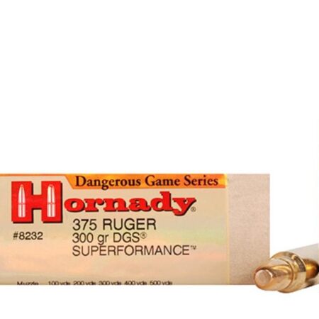 Hornady Dangerous Game SUPERFORMANCE .375 Ruger 300 Gr. Round Nose Solid- Box of 20