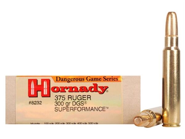 Hornady Dangerous Game SUPERFORMANCE .375 Ruger 300 Gr. Round Nose Solid- Box of 20