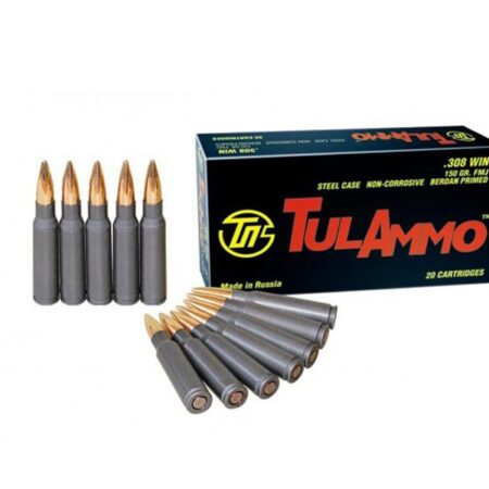 TulAmmo .308 Winchester 150 Gr. Full Metal Jacket (Bi-Metal) Steel Case Berdan Primed- Box of 20