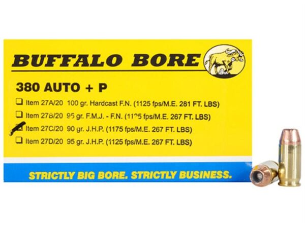 Buffalo Bore .380 ACP +P 90 Gr. Jacketed Hollow Point- Box of 20