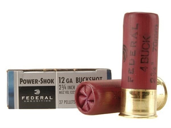 Federal Power-Shok 12 Gauge 2-3/4" Buffered #4 Buckshot 27 Pellets- Box of 5