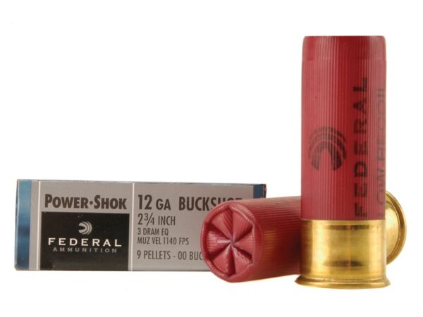 Federal Power-Shok Low Recoil 12 Gauge 2-3/4" Buffered 00 Buckshot 9 Pellets- Box of 5