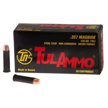 TulAmmo .357 Magnum 158 Gr. FMJ (Bi-Metal) Steel Case Berdan Primed- Box of 50