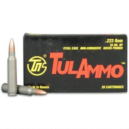 TulAmmo .223 Remington 55 Gr. HP (Bi-Metal) Steel Case Berdan Primed- Box of 20