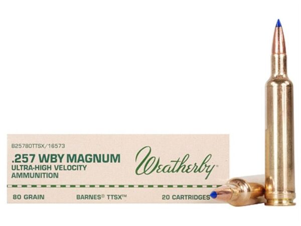 Weatherby .257 Weatherby Magnum 80 Gr. Barnes Tipped Triple-Shock X Bullet- Lead-Free- Box of 20