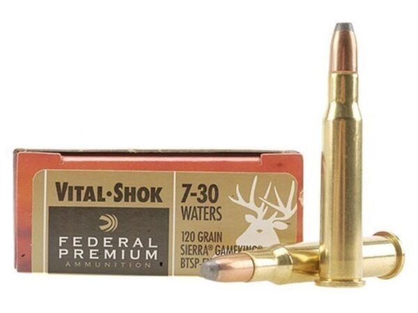 Federal Premium Vital-Shok 7-30 Waters 120 Gr. Sierra GameKing Boat Tail Soft Point Flat Nose- Box of 20