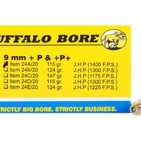 Buffalo Bore 9mm Luger +P+ 115 Gr. JHP- Box of 20