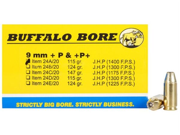 Buffalo Bore 9mm Luger +P+ 115 Gr. JHP- Box of 20