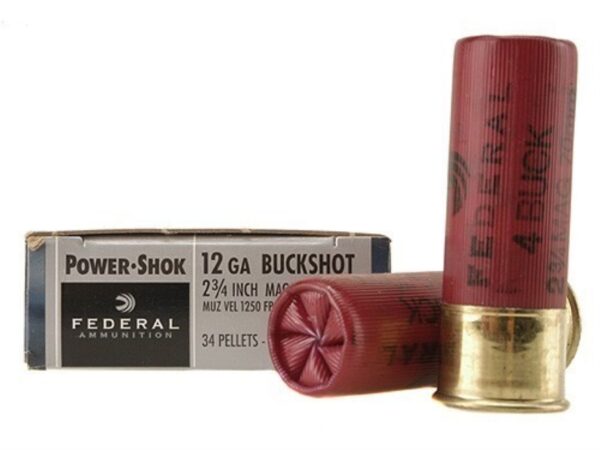 Federal Power-Shok 12 Gauge 2-3/4" Buffered #4 Buckshot 34 Pellets- Box of 5