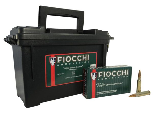 Fiocchi Shooting Dynamics .308 Winchester 150 Gr. Full Metal Jacket- Ammo Can of 180