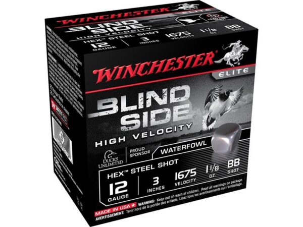 Winchester Blind Side High Velocity 12 Gauge 3" 1-1/8 oz BB Non-Toxic Steel Shot- Box of 25