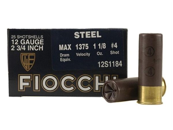 Fiocchi Exacta 12 Gauge 2-3/4" 1-1/8 oz #4 Steel Shot- Box of 25