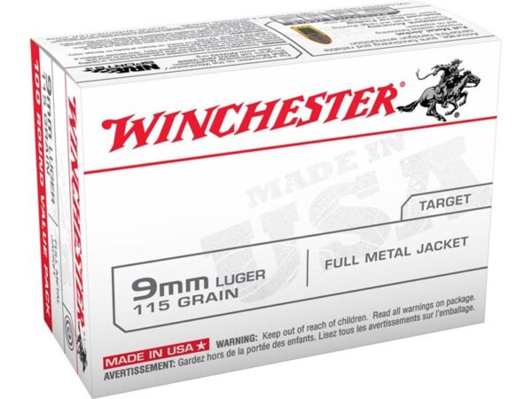 Winchester USA 9mm Luger 115 Gr. FMJ- Box of 100