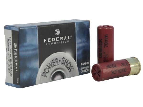 Federal Power-Shok 12 Gauge 2-3/4" Buffered 00 Buckshot 9 Pellets- Box of 5