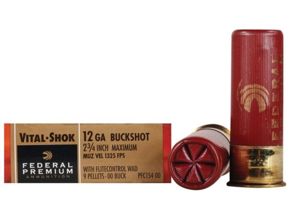 Federal Premium Vital-Shok 12 Gauge 2-3/4" Buffered 00 Copper Plated Buckshot 9 Pellets Flitecontrol Wad- Box of 5