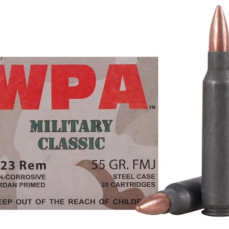 Wolf Military Classic .223 Remington 55 Gr. Full Metal Jacket (Bi-Metal) Steel Case Berdan Primed- Box of 20