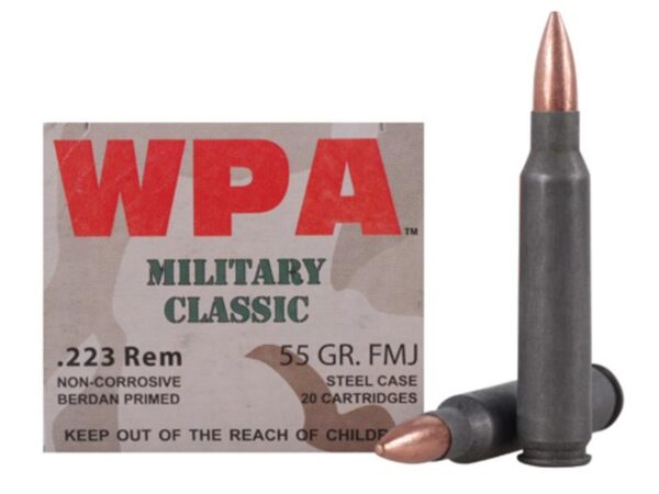 Wolf Military Classic .223 Remington 55 Gr. Full Metal Jacket (Bi-Metal) Steel Case Berdan Primed- Box of 20