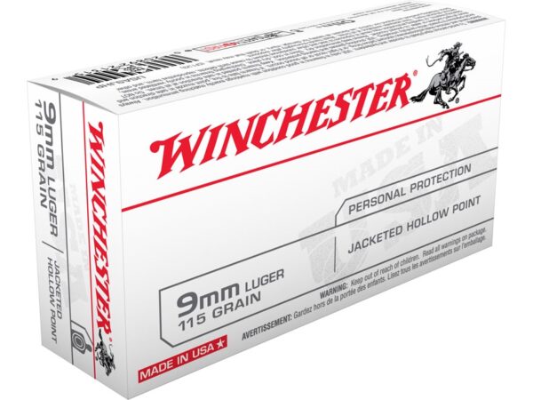 Winchester USA 9mm Luger 115 Gr. JHP- Box of 50