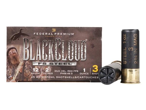 Federal Premium Black Cloud 12 Gauge 2-3/4" 1 oz #3 Non-Toxic FlightStopper Steel Shot- Box of 25
