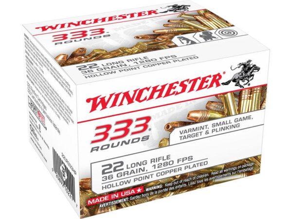 Winchester .22 Long Rifle 36 Gr. Plated Lead Hollow Point- Box of 333