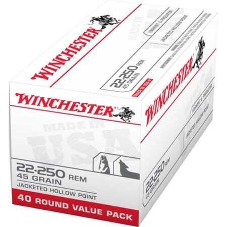 Winchester USA .22-250 Remington 45 Gr. Jacketed Hollow Point- Box of 40