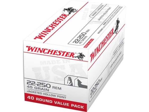 Winchester USA .22-250 Remington 45 Gr. Jacketed Hollow Point- Box of 40