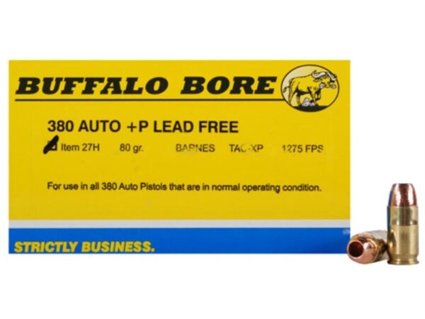 Buffalo Bore .380 ACP +P 80 Gr. Barnes TAC-XP Hollow Point- Lead-Free- Box of 20