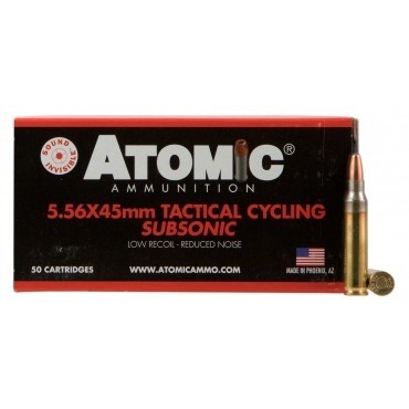 Atomic Tactical Cycling Subsonic 5.56x45mm Nato 112 Gr. Round Nose Soft Point Subsonic- Box of 50