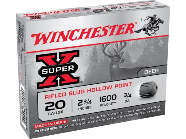 Winchester Super-X 20 Gauge 2-3/4" 3/4 oz Rifled Slug- Box of 5