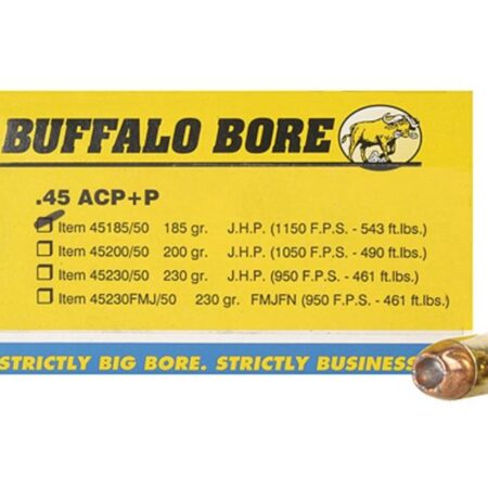 Buffalo Bore .45 ACP +P 185 Gr. Jacketed Hollow Point- Box of 20