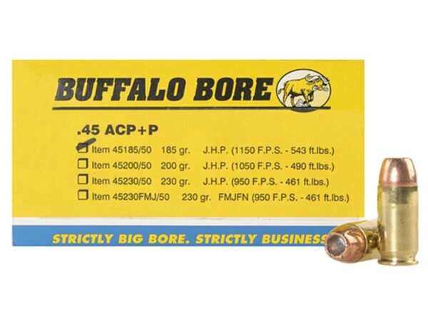 Buffalo Bore .45 ACP +P 185 Gr. Jacketed Hollow Point- Box of 20