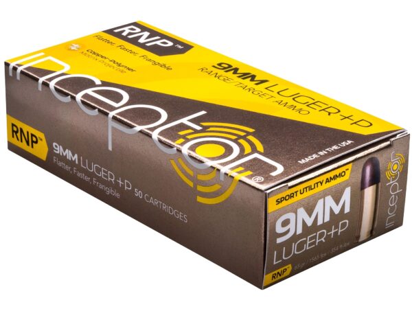 Inceptor Sport Utility 9mm Luger +P 65 Gr. RNP Frangible- Lead-Free- Box of 50