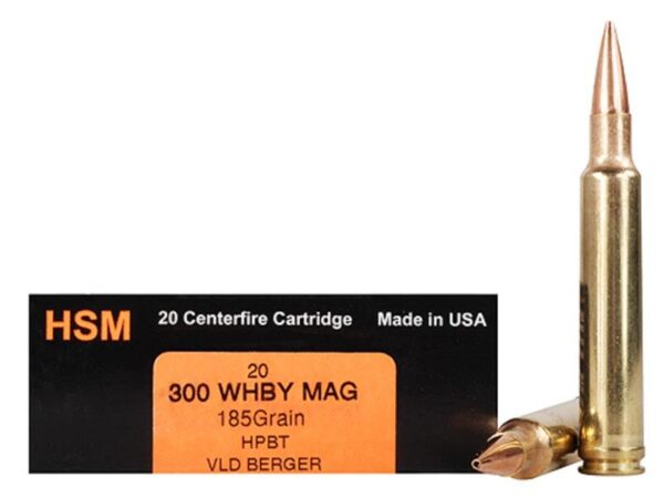 HSM Trophy Gold .300 Weatherby Magnum 185 Gr. Berger Hunting VLD Hollow Point Boat Tail- Box of 20