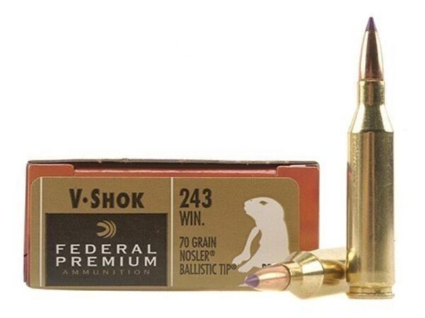 Federal Premium V-Shok .243 Winchester 70 Gr. Nosler Ballistic Tip- Box of 20