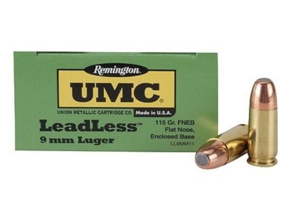 Remington UMC LeadLess 9mm Luger 115 Gr. Flat Nose Enclosed Base- Box of 50