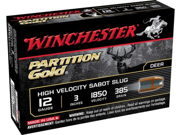 Winchester 12 Gauge 3" 385 Gr. Partition Gold Sabot Slug- Box of 5