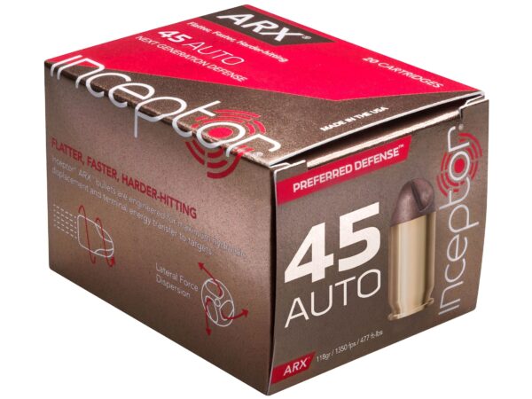 Inceptor Preferred Defense .45 ACP 118 Gr. ARX Frangible- Lead-Free- Box of 20