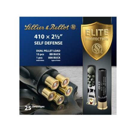 Sellier & Bellot Self Defense .410 Bore 2-1/2" 000 Buckshot 1 Pellet/ BB Buckshot 15 Pellets- Box of 25