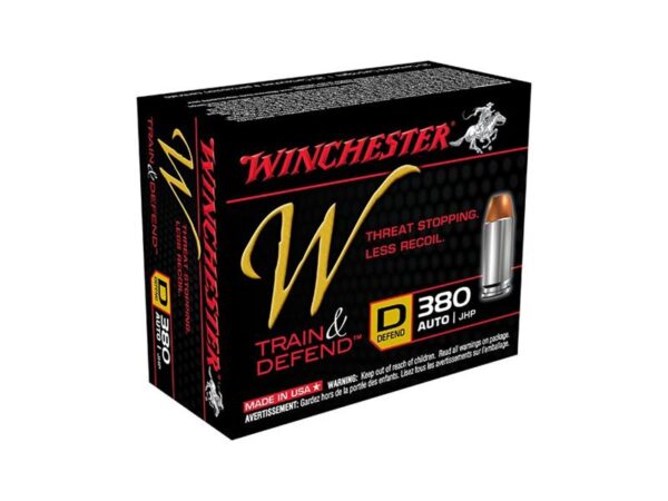 Winchester W Defend Reduced Recoil .380 ACP 95 Gr. Jacketed Hollow Point- Box of 20
