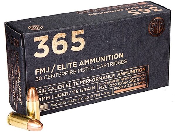 SIG SAUER 365 Elite Performance 9mm Luger 115 Gr. Full Metal Jacket- Box of 50
