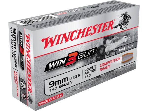 Winchester Win3Gun 9mm Luger 147 Gr. Brass Enclosed Base- Box of 50