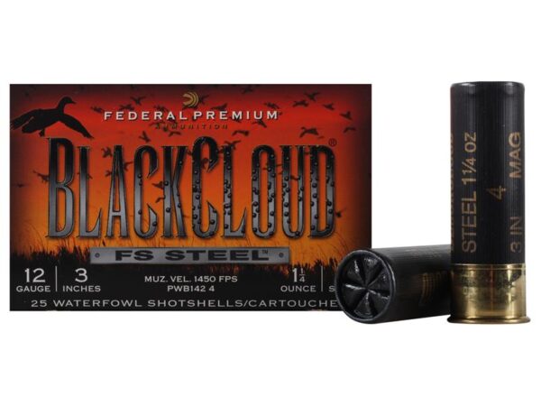 Federal Premium Black Cloud 12 Gauge 3" 1-1/4 oz #4 Non-Toxic FlightStopper Steel Shot- Box of 25