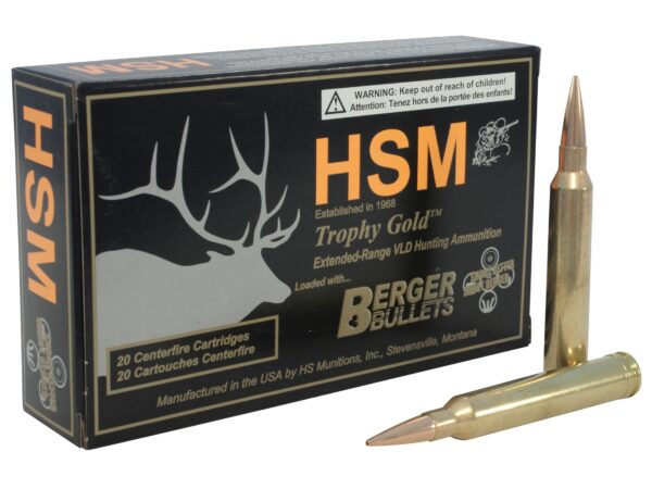 HSM Trophy Gold 7mm STW 168 Gr. Berger Hunting VLD Hollow Point Boat Tail- Box of 20