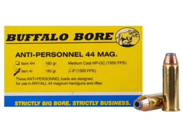 Buffalo Bore .44 Remington Magnum 180 Gr. Jacketed Hollow Point Anti-Personnel- Box of 20