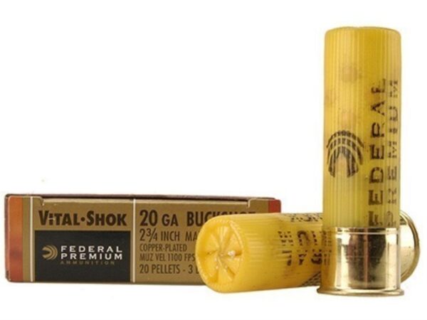Federal Vital-Shok 20 Gauge 2-3/4" Buffered #3 Copper Plated Buckshot 20 Pellets- Box of 5